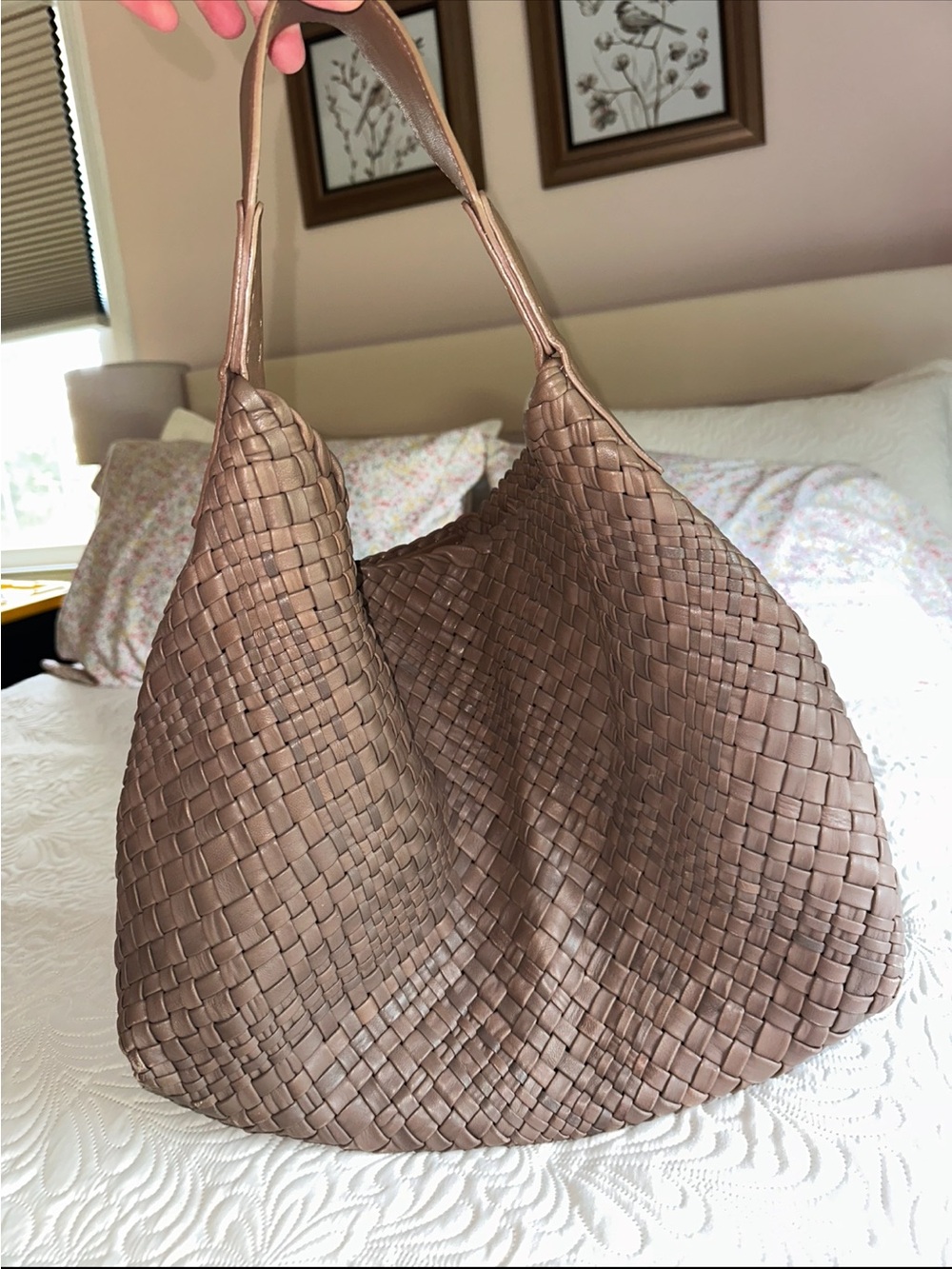 FALOR Italia Woven Leather Hobo Bag | Slouchy Italian Tote Quiet Luxury Taupe